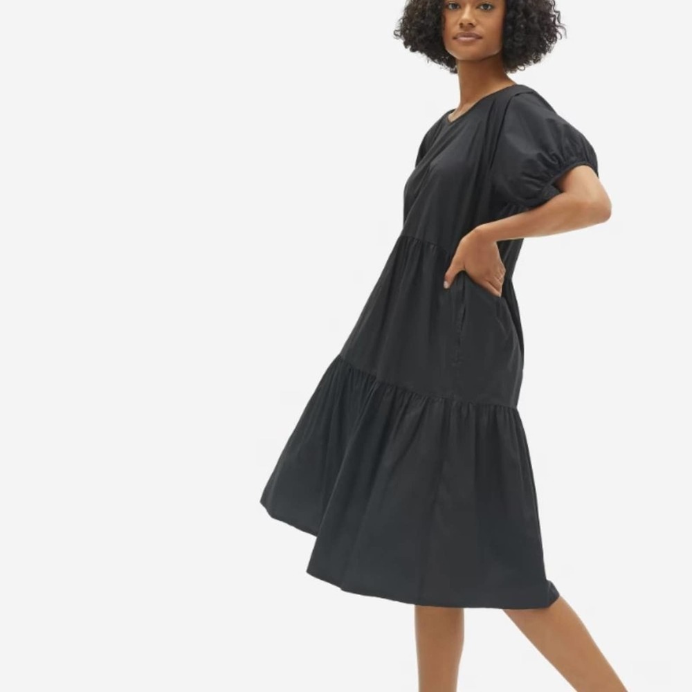 NWT Everlane The Tiered Cotton Dress Black